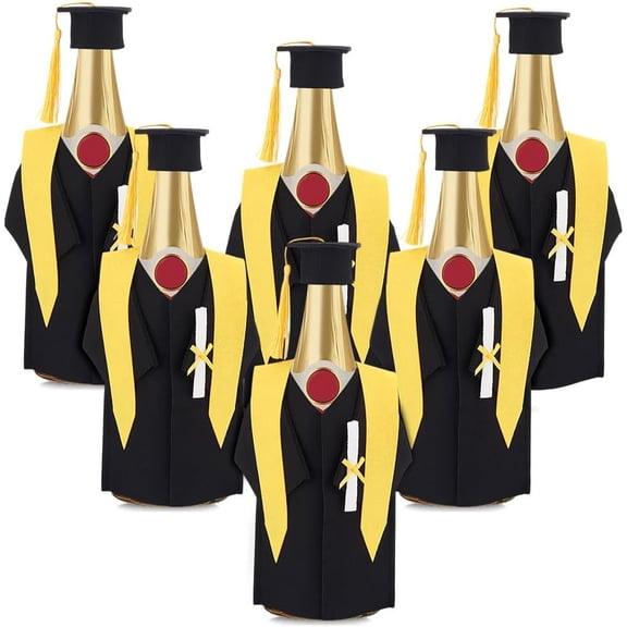 6 Set 6 Sets Graduation Wine Coat Bottle Covers Sets Wine bottle Coat Black Bachelor Cap & Gown Graduation Bottle Covers Wine Bottle Decoration for Champagne Graduation Party Black