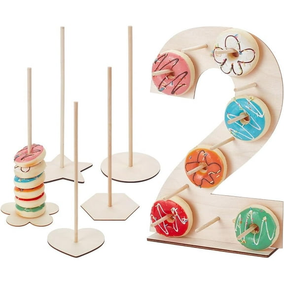 6 Set 6 Styles Donut Stand Set Wood Bagel Holder Stand Donut Tower Stand For Party Supplies 1 Digit Donut Wall Display Stand With 5 Doughnut Wall For Dessert Table Birthday Wedding Party