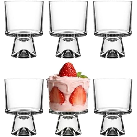 6 Set 7 oz Glass Dessert Bowls Cups - Heave Footed Small Dessert Bowls for Ice Cream Trifle Parfait Fruit Pudding Sundae Cocktail Drinks Party