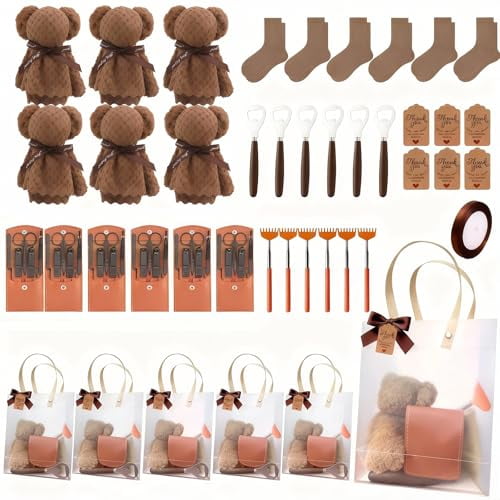 6 Set Baby Shower Prizes for Men Baby Shower Favors Gifts Including Nail Clippers Back Scratcher Bottle Opener Towel Sock Ribbon Handbag for Winner Guests Bachelor Bridal Party