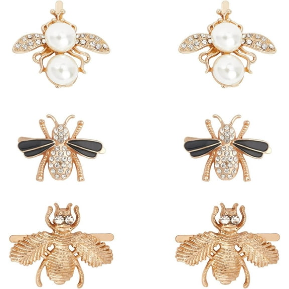 6 Set Bag Decorative Buckle Clip 3 Styles Bee Shape Metal Purse Decoration Clasp Buckle Shoes Sweater Pearl Button for Leather Belt Crafts Clothes Wedding Dress DIY Project Gold