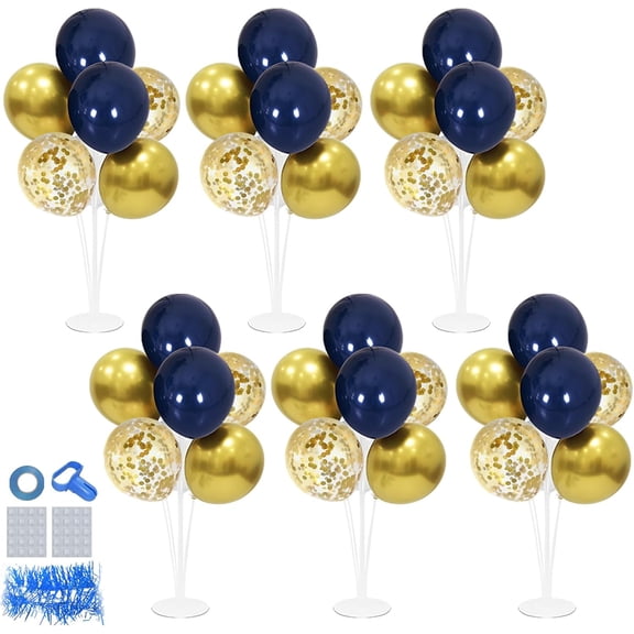 6 Set Balloon Stand with Blue and Gold Balloons Centerpiece Table Decorations for Birthday Wedding Anniversary Father's Day Retirement New Years Graduation Decorations Class of 2026