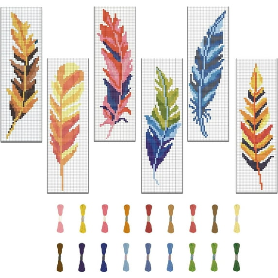6 Set Bookmark Cross Stitch Kits Stitch Bookmark Cross Stitch Kits with Instructions Feather Pattern Punch Needle Kit