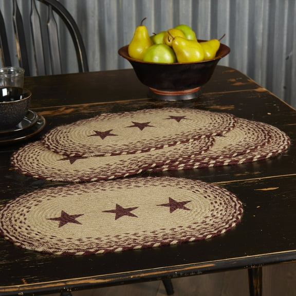 6/Set, Burgundy Tan Stencil Star Placemats, 12x18