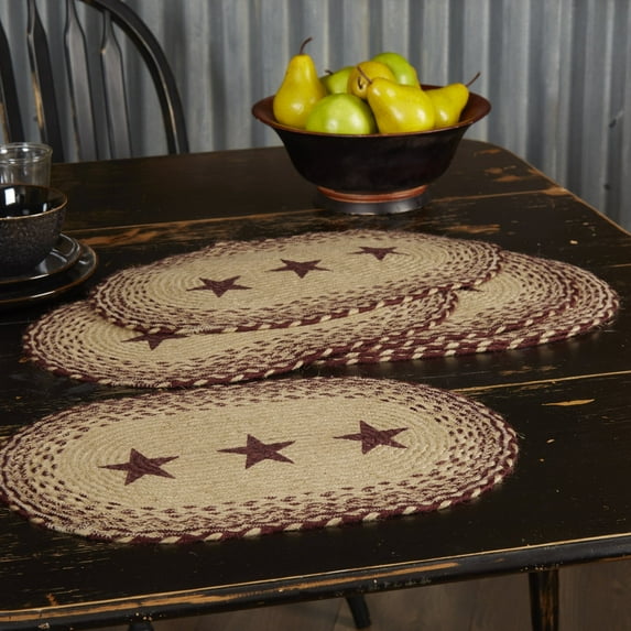 6/Set, Burgundy Tan Stencil Star Placemats, 12x18