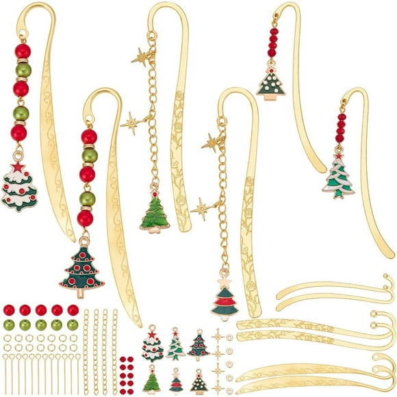 6 Set Christmas Metal Hook Bookmarks Kit Colorful Beads Metal Bookmark Handmade Gift Pearls&Beads Bookmarkers for Craft Silver Bookmarks for Women Gift 16.5cmx8.7cmx1.7cm
