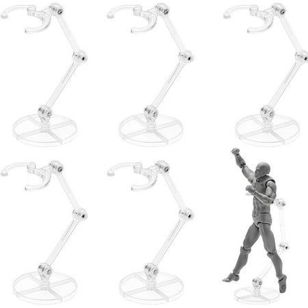 6 Set Clear Plastic Model Assembled Action Figure Display Holders Model Support Stands with Iron Findings Round 4.95x11cm