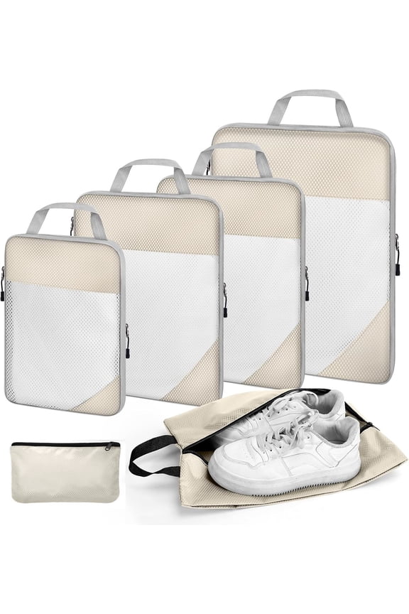 6 Set Compression Packing Cubes for Suitcases, Travel Accessories Suitcases Lightweight Luggage Organizers Bag Travel Essentials Compression Bags for Carry on Suitcases Men Women