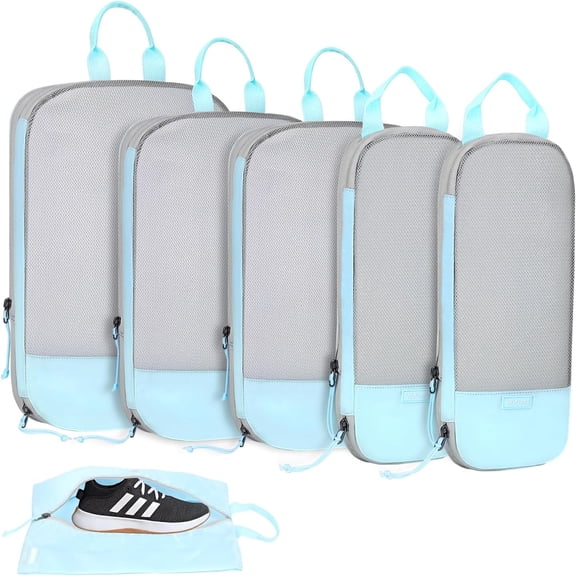 6 Set Compression Packing Cubes, Travel Accessories Expandable Packing Organizer Bags Set for Carry  Suitcase, Durable Luggage Packing Cubes for Travel Essentials, Blue