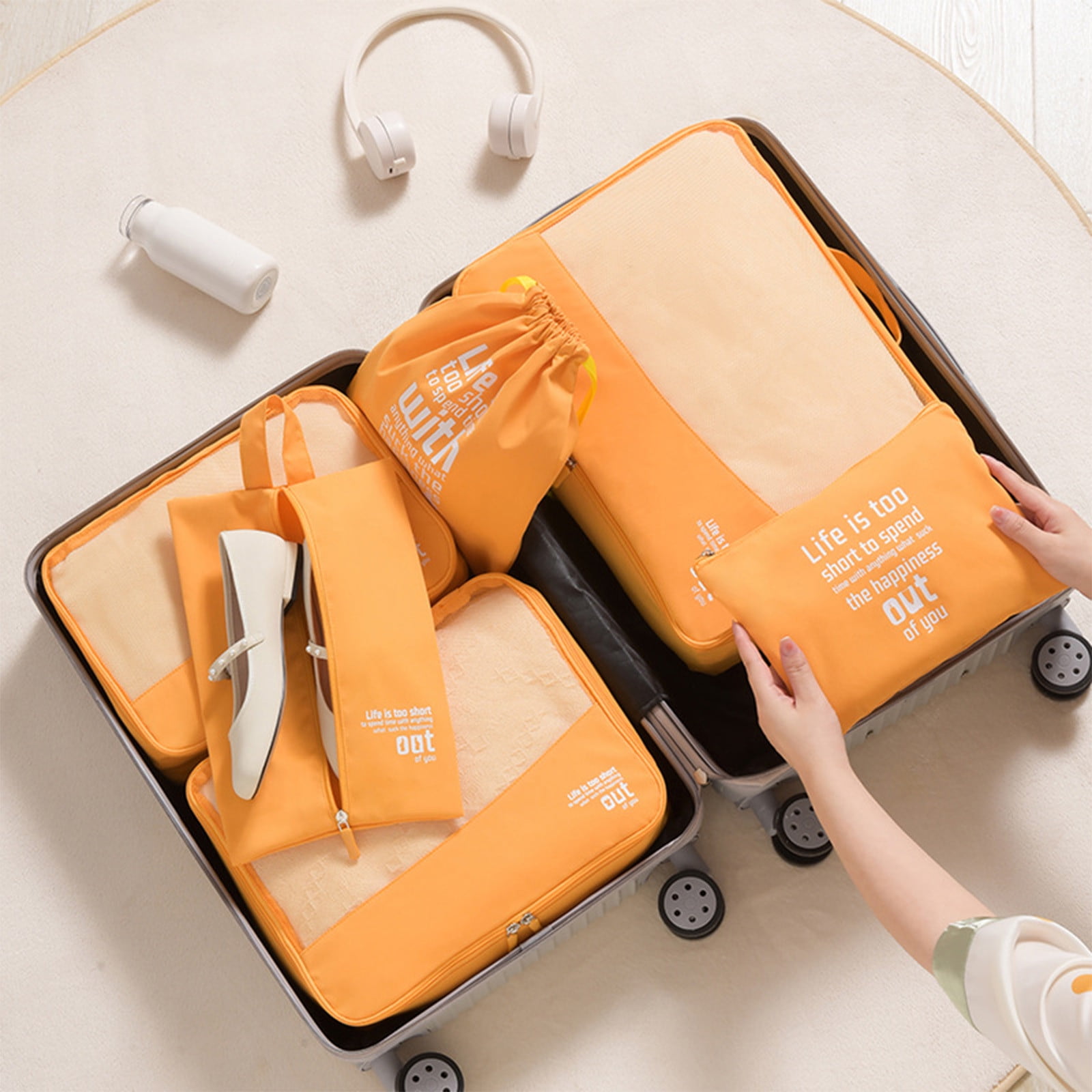 6 Set Compression Packing Cubes for Travel, Lightweight Luggage Organizer Bags with Double Zipper, Ideal for Long Trip Abroad, Business Travel, Family Camping ,Travel Essentials(Yellow)