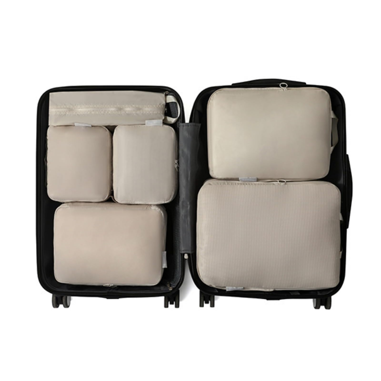 6 Set Compression Packing Cubes for Travel, Large Medium Small Luggage Organizers, Storage Bags for Clothes (6 Pack, beige)