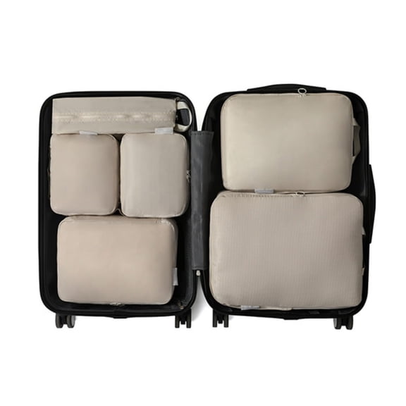 6 Set Compression Packing Cubes for Travel, Large Medium Small Luggage Organizers, Storage Bags for Clothes (6 Pack, beige)