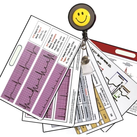 6 Set EKG Badge Card, Nurse Badge refrenece Card + (Cheat Sheet PDF) - 18 Cardiac EKG Rhythm, lab Value, Cardiac Drips, 12 Lead - ER, ICU, Telemetry RN, Clinicals, Student,