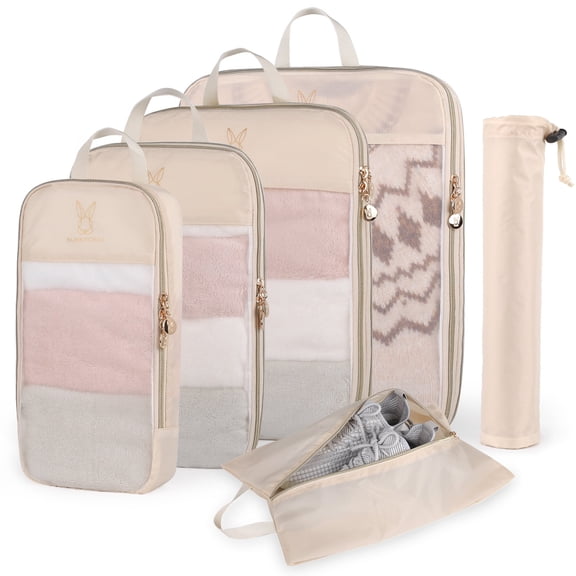 6 Set Expandable Compression Packing Cubes for Travel,See Through Mesh Travel Packing Cubes for Suitcases, Lightweight Compression Suitcases Organizers Bag Set for Travel Essentials for Luggage