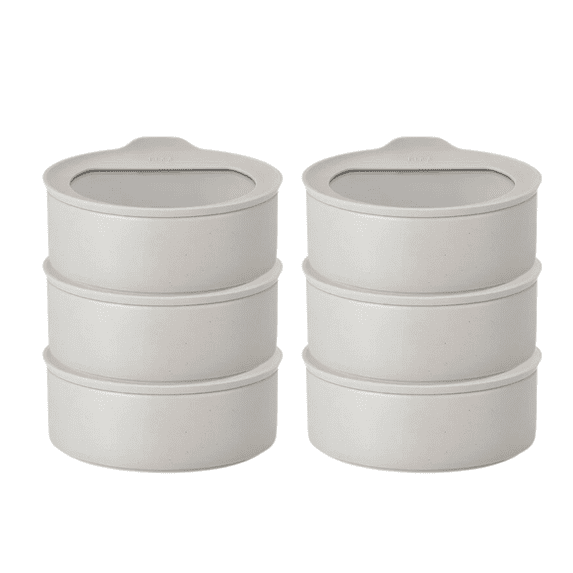 6 Set FIKA One Kitchen Ceramic Round Food Container Set with Glass Lid, Porcelain Prep, Mixing & Serving Bowls, Microwave, Oven & Dishwasher Safe Storage, Home Deco Canister (700ml / 0.75qt / 24oz)