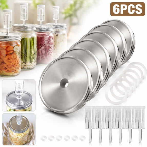 6 Set Fermentation Lids for Wide Mouth Mason Jars, Stainless Steel ...