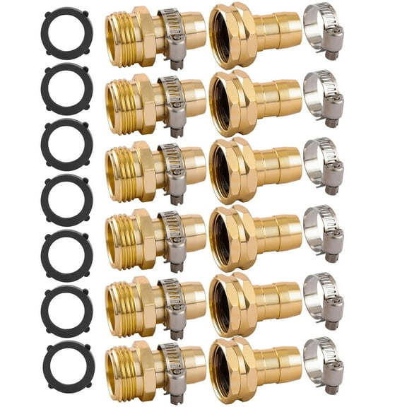 6 Set Garden Hose Repair Connector Kit with Clamps, Fit for 3/4" or 5/8" Garden Hose Fitting, Male and Female Hose Adapter, Water Hose Repair Kit