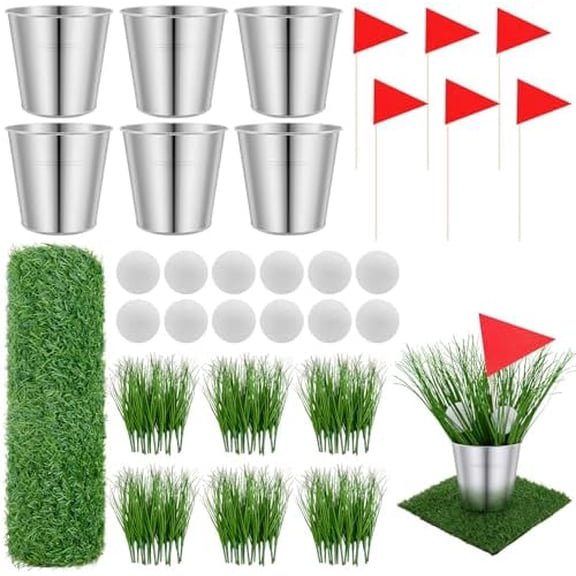 6 Set Golf Party Table Decoration Include 1 Artificial Turf Table Runner 12 Mini Golf Balls 6 Flags 6 Bucket 90 Faux Grass Centerpiece for Sport Themed Birthday DIY Party Decor Holiday Favors