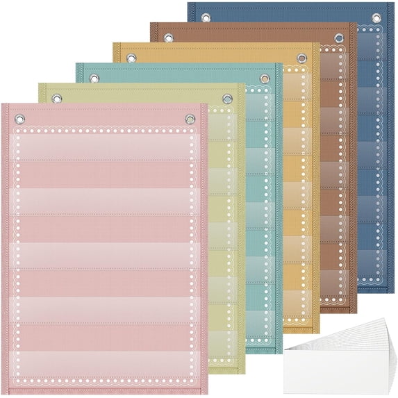 6 Set Magnetic Pocket Chart with 5 Clear Pockets and 30 Dry Erase Cards ...