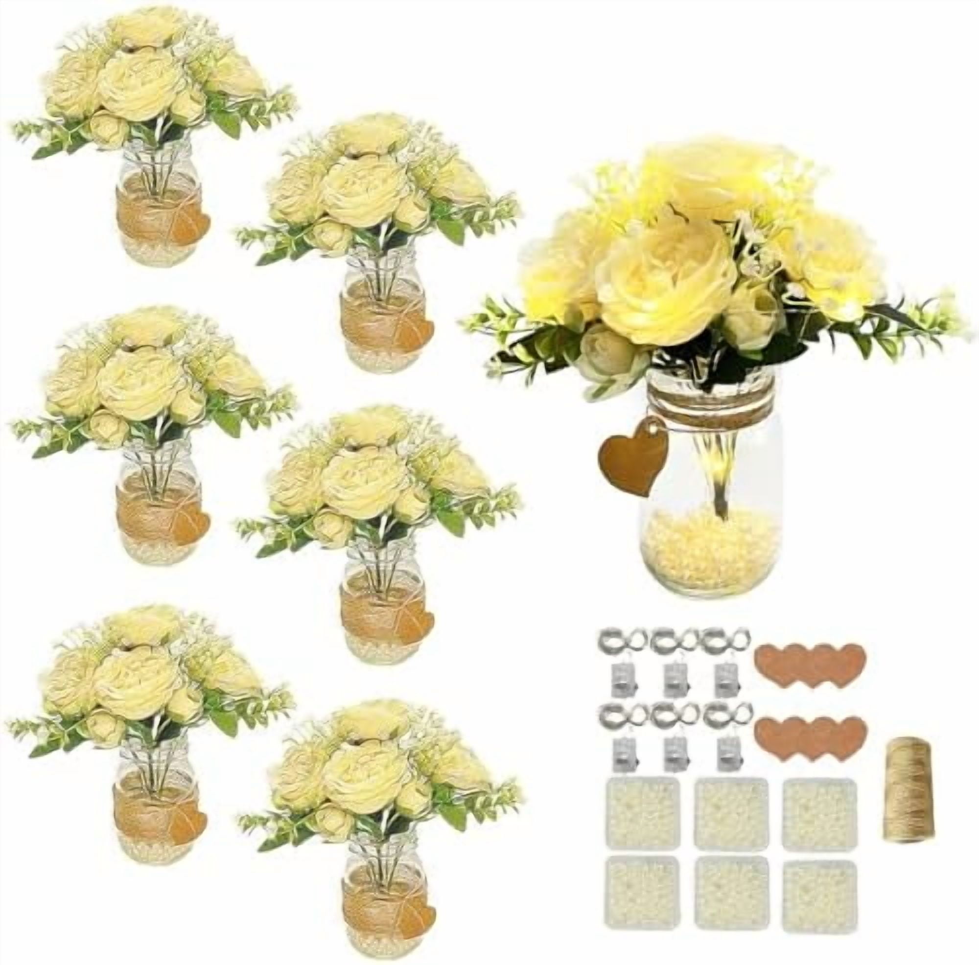 6 Set Mason Jar Table Centerpiece Decorations, Mason Jar Vases with Flower,  Pearls and Led Light for Reception Engagement Party Bridal Shower Wedding  Table Decor - Walmart.com, image size:2000x1972