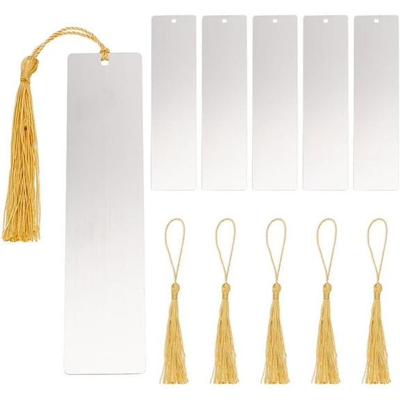 6 Set Metal Blank Bookmark with Hole Stainless Steel Rectangle Bookmark with Gold Tassel DIY Blank Bookmarks Book Marks Page Markers for Student Teacher Book Lover DIY Project Gift Gray
