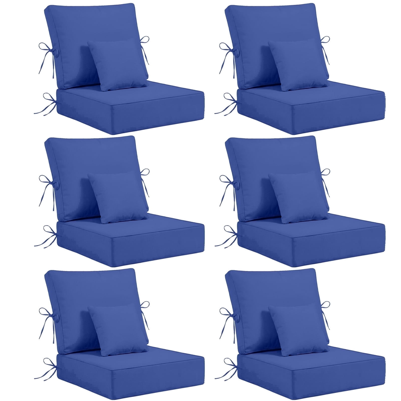 6 Set Outdoor Chair Cushions 24 x 24 x 6 inch for Patio Furniture, Fade & Water Resistant Patio Cushions with Removable Cover and Straps, Blue