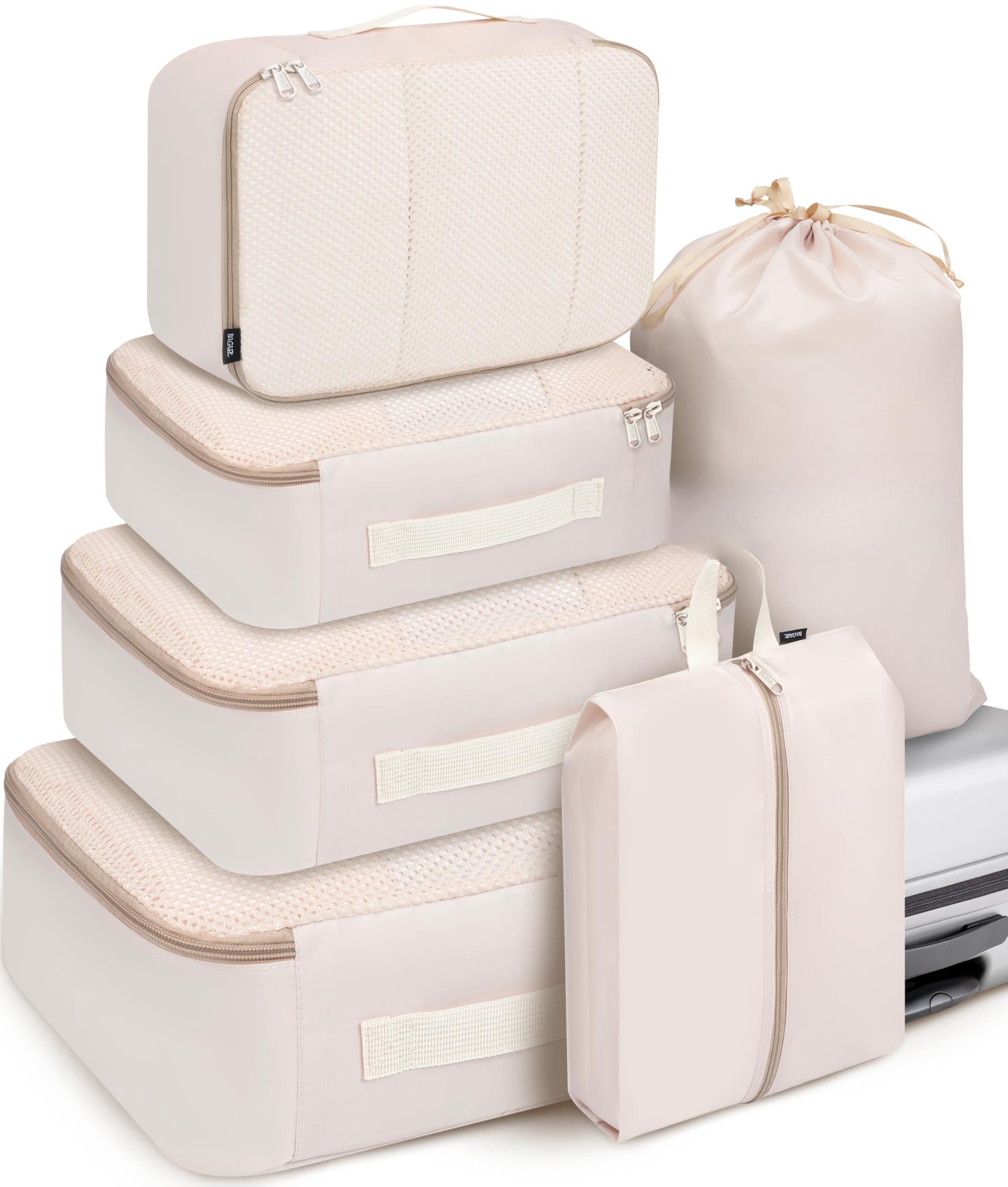 6 Set Packing Cubes Luggage Organizers For Travel Accessories-beige