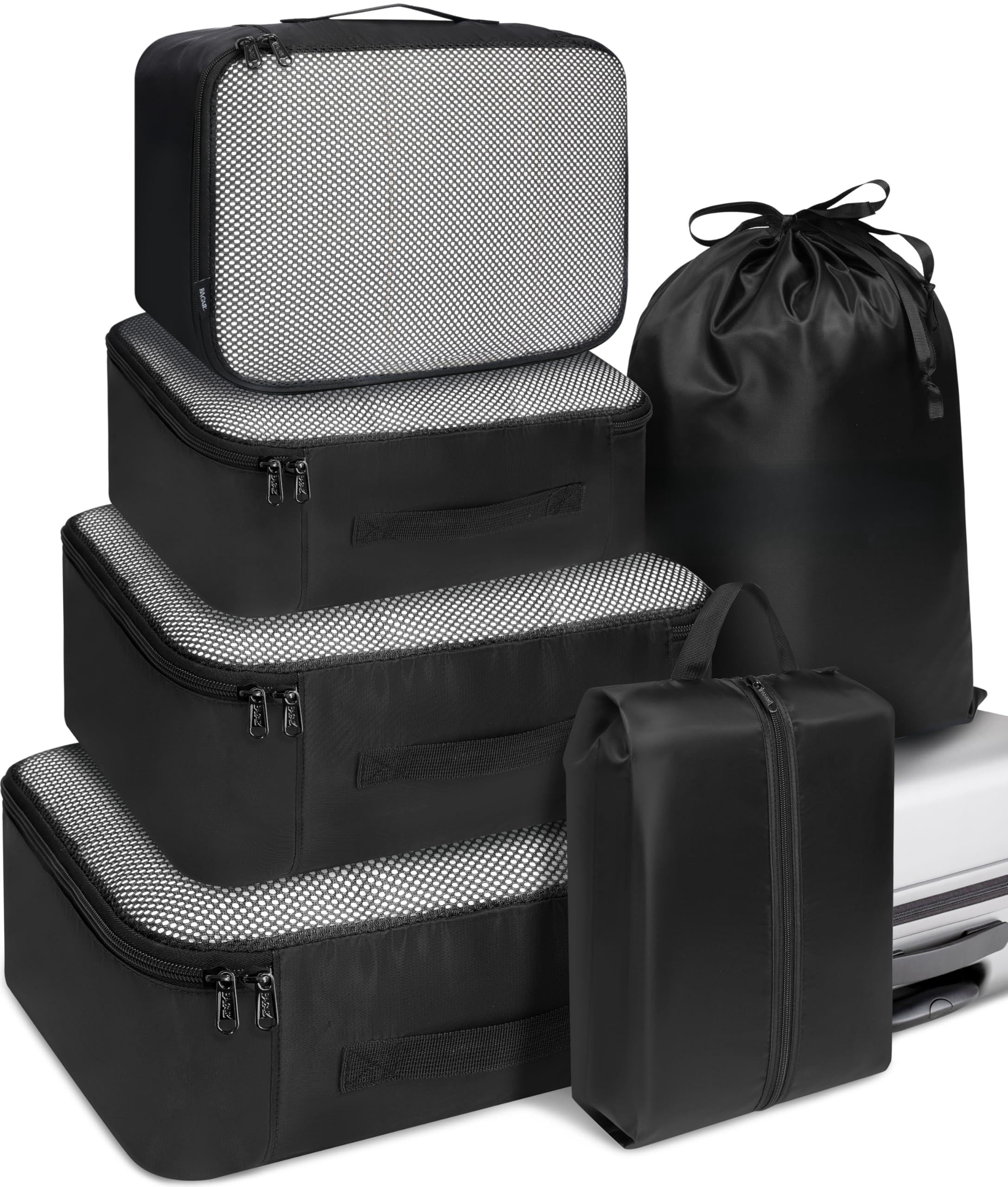 6 Set Packing Cubes Luggage Organizers For Travel Accessories-black