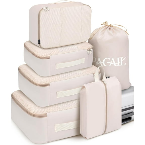 6 Set Packing Cubes Luggage Packing Organizers for Travel Accessories (Beige)