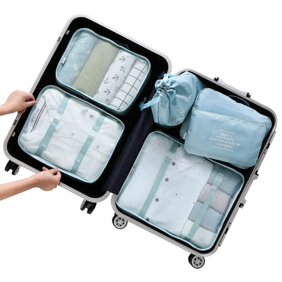 6 Set Packing Cubes, Travel Luggage Packing Organizers-Light blue