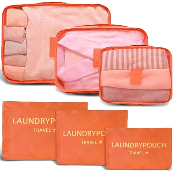 6 Set Packing Cubes for Travel Luggage Organizer Bags washable Suitcase Packing Cubes Set Travel Accessories Essentials (Orange)