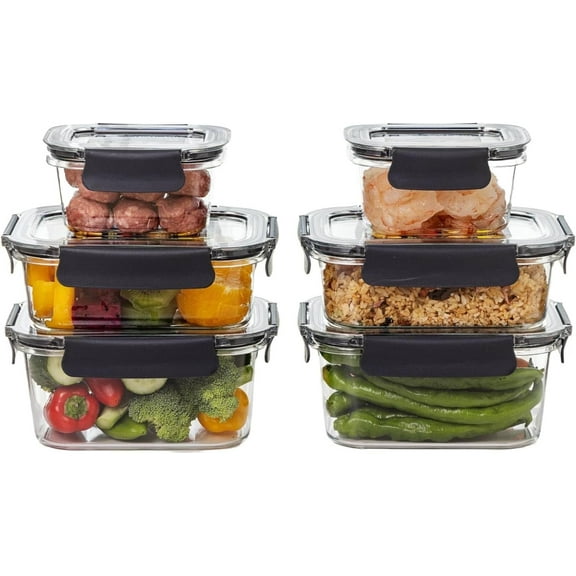 Clear Plastic Airtight Food Storage Containers, Quad Lock, 6 Count- 3 Sizes