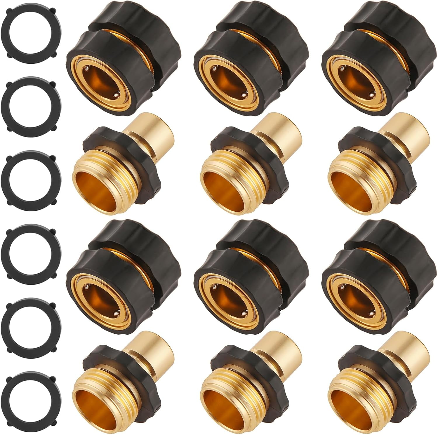 6 Set Quick Connect Hose Fittings for Garden Connector with Gasket, GHT Male and Female Attachment Release Water Adapter