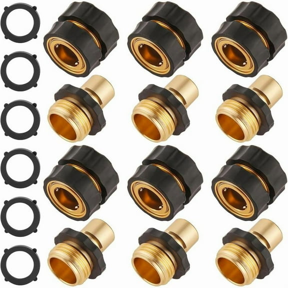 6 Set Quick Connect Hose Fittings for Garden Hose Quick Connector with Gasket, 3/4 Inch GHT Male and Female Attachment Quick Release Water Hose Adapter