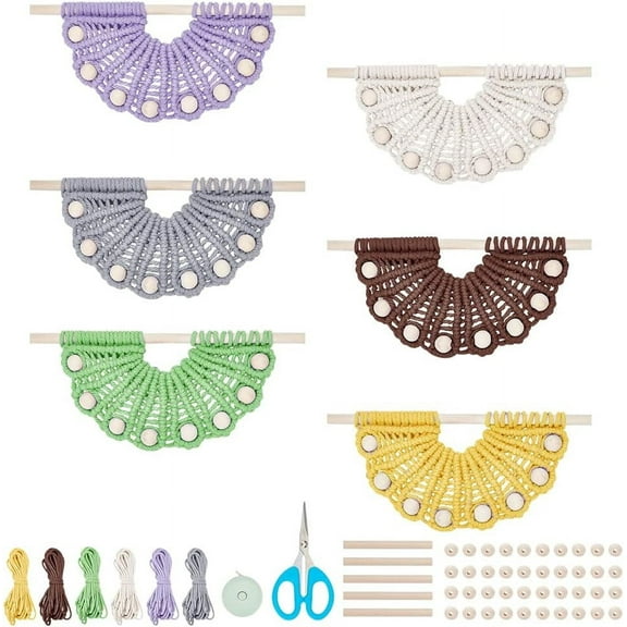 6 Set Shell Pattern Macrame Kit Beginners Semi-Circle Macrame Woven Tapestry Macrame Hanging Decor DIY Macrame Cord Kit Boho Wall Hanging Decor