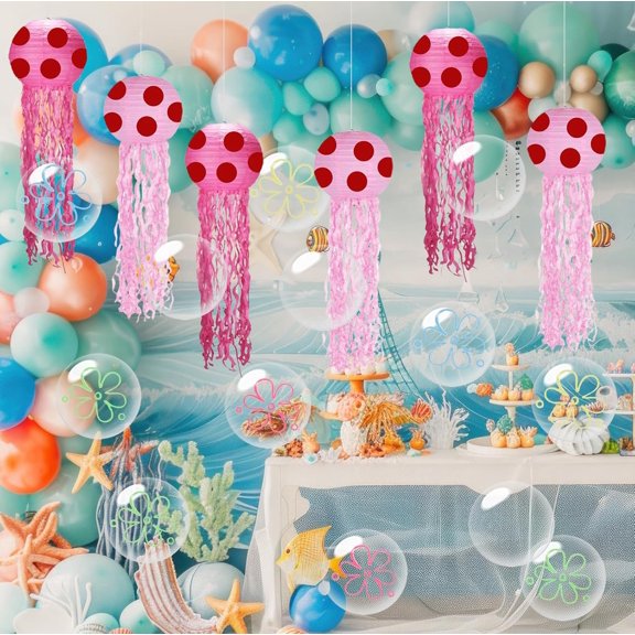 6 Set Sponge Party Birthday Decorations Supplies Jellyfish Hanging Decor, 8Inch Jellyfish Paper Lanterns with String 60Pcs Balloons, Ocean Birthday Decorations$$Tools & Hardware Other