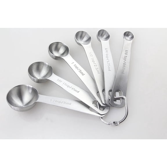 6 Set Stainless Steel Measuring Spoons New Household Stackable Measuring Spoons Kit with D-Shape Ring