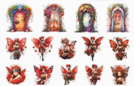 6-Set Sticker Pack - Butterfly Fairy Series - Fairy and Elf Landscape Design DIY Journaling Materials