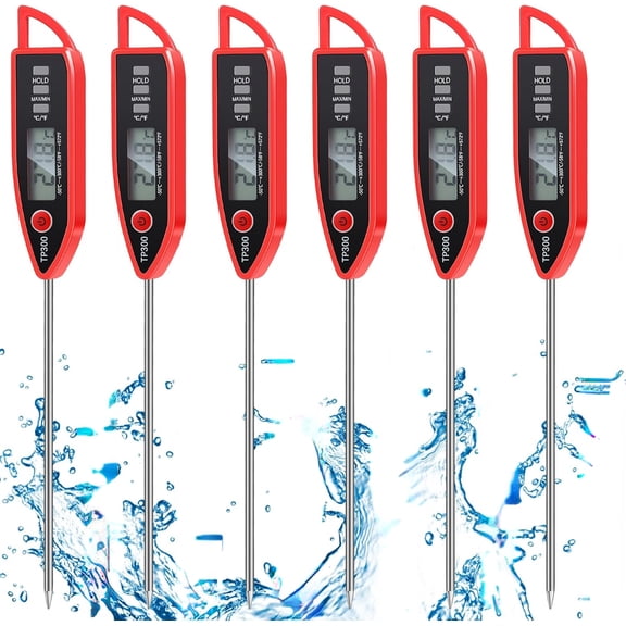 6 Set Waterproof Food Thermometer for Water, Liquid, Candle and Cooking Digital Meat Thermometer with Long Probe Instant Read for Kitchen BBQ Grill Candy(Red)