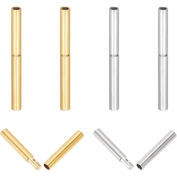 6 Sets 2 Colors 304 Stainless Steel Twist-in Bayonet Clasps Column Golden & Stainless Steel Color 20x2mm Hole: 1mm 3sets/color