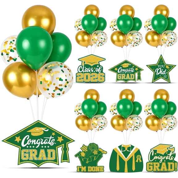 6 Sets 2026 Graduation Balloon Stand Kit for Table Green Gold Balloon Class of 2026 Congrats Grad Table Centerpiece Grad Prom Themed Decoration for Grad School & College Ceremonies Party Supplies