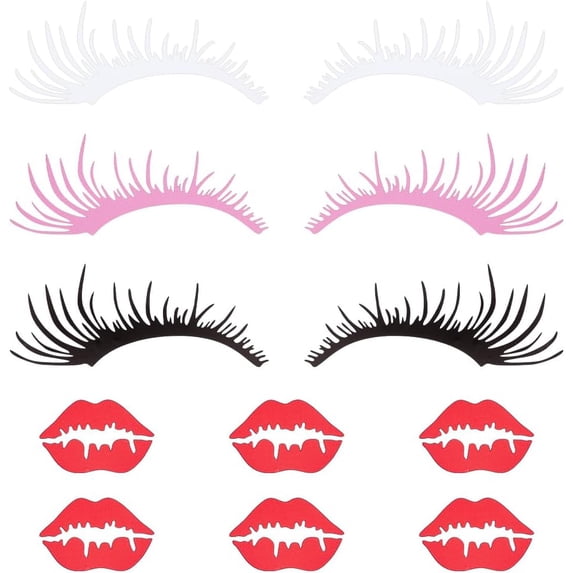 6 Sets 3 Colors Eyelash Car Stickers with 6Pcs Red Lip Car Decals Pink Car Headlight Stickers Black Clear Car Window Bumper Stickers Waterproof Self Adhesive Decals for Car Decoration DIY