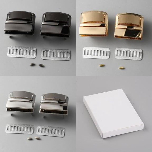 6 Sets 3 Colors Stainless Steel Bag Tuck Clasps Handbag Thumb Locks with Iron Spacer and Screw Mixed Color 3.4x3.5x1.1cm Slot: 5.7mm