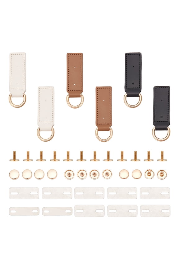 6 Sets 3 Style Alloy D Ring Clasps with PU Leather Tab Screw Rivet Shim for DIY Bag Handle Accessories Mixed Color 90~93x27~27.3mm DIY