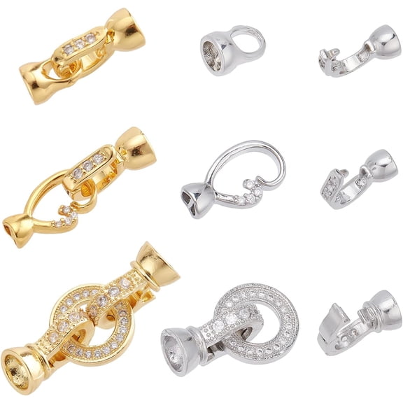 6 Sets 3 Styles Brass Fold Over Clasps Rhinestone Fold Over Extension Clasp Real Gold Plated Platinum Plated Necklace Bracelet Extenders for Jewelry Making Pendant Connector Making DIY