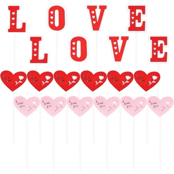 6 Sets 3 Styles Red love Heart Cake Topper Love Cake Toppers 3D Wood Heart Cake Decorations Cupcake Toppers Cake Insert Card for Birthday Party Festival Wedding Valentine's Day Decor colorful DIY
