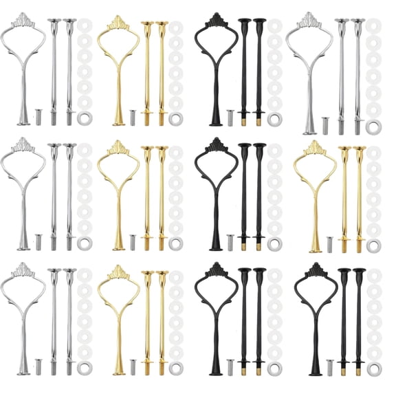 6 Sets 3-Tier Cupcake Stand Fittings, Heavy Metal Cake Tier Stacking Kit, Tiered Tray Hardware with Support Rods & Handle Fittings – For Dessert Serving Trays, Cake/Fruit/Food Plate Stand Holders