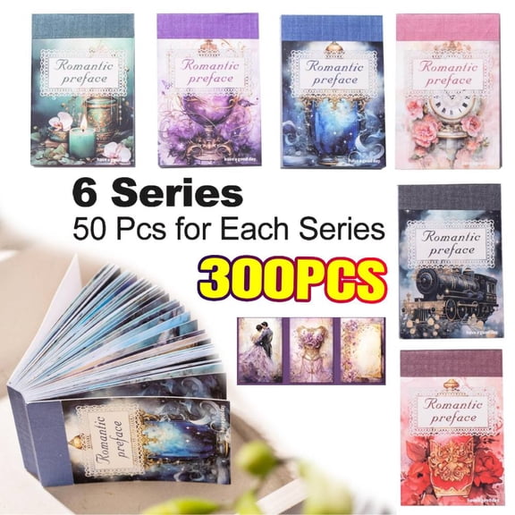 6 Sets 300 Pcs Washi Stickers Book Kit for Journaling, Vintage Aesthetic Antique Magic Scrapbook Stickers for Scrapbooking Bullet Junk Journal Supplies Planner Stationery