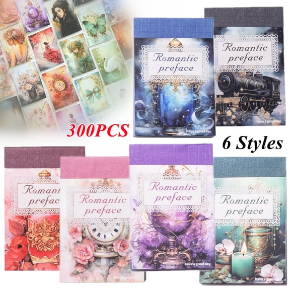6 Sets 300 Pcs Washi Stickers Book Kit for Journaling, Vintage Aesthetic Antique Scrapbook Stickers for Scrapbooking Bullet Junk Journal Supplies
