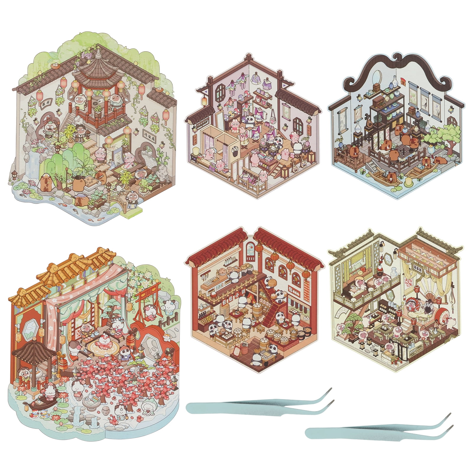 Mini Scenes Sticker 6 Sets 3D Fun Mini House Scene Sticker with Tweezers DIY 3D House ...